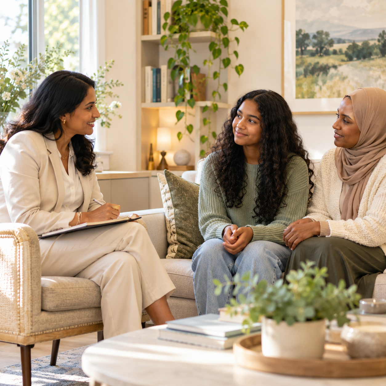 Adolescent and family member attending a supportive mental health consultation